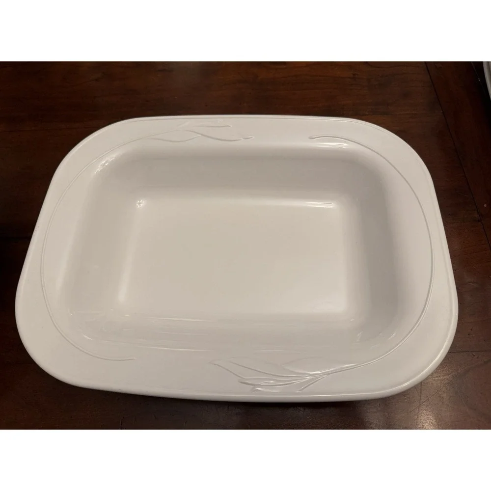 Vintage Corningware Casual Elegance White Flora Casserole Roaster Set L-32 L-13